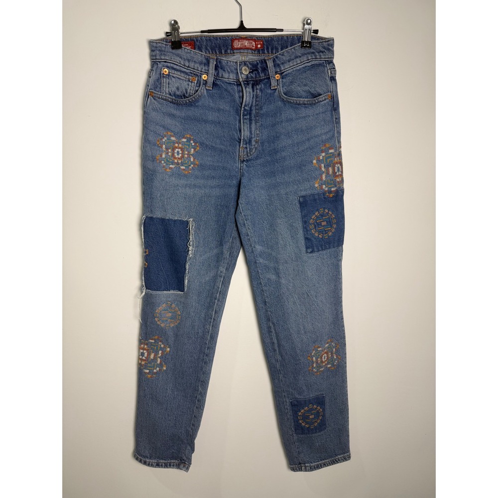 Lucky Brand Legend Boy Mid Rise Relaxed Straight Embroidered‎ Patchwork Jeans